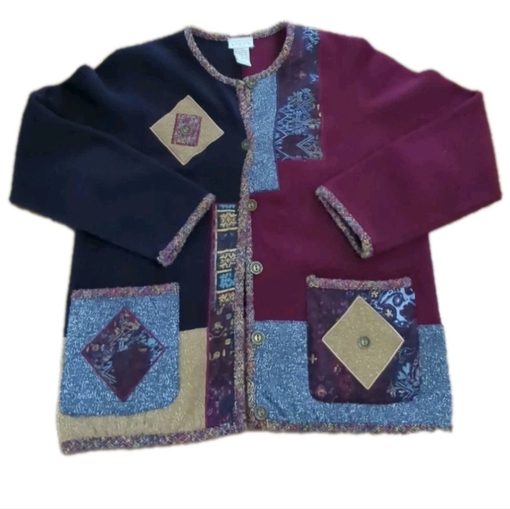 Koret Jacket 100% Wool Vintage Patchwork Button Up Cardigan Sweater Women's 8